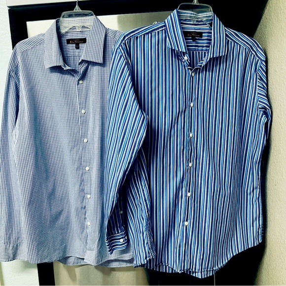 2 Ben Sherman Long Sleeve Button Down Shirts Size XL Blue & White Stripe - Picture 4 of 16